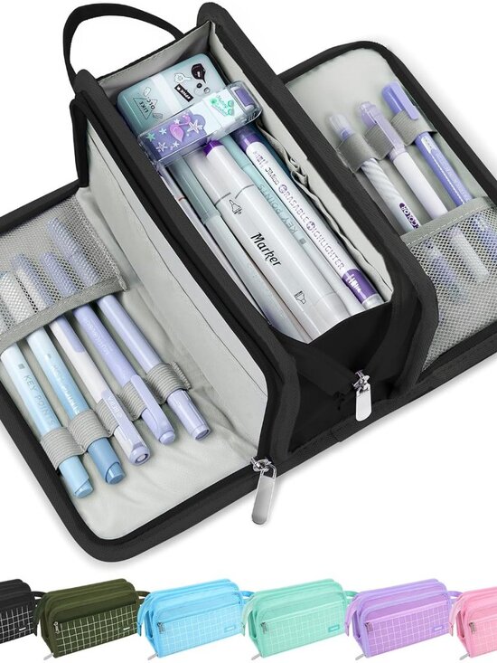 Other - Large Pencil Case, Big Capacity Pencil Pouch Pen Bag with 3 Compartment, Portabl